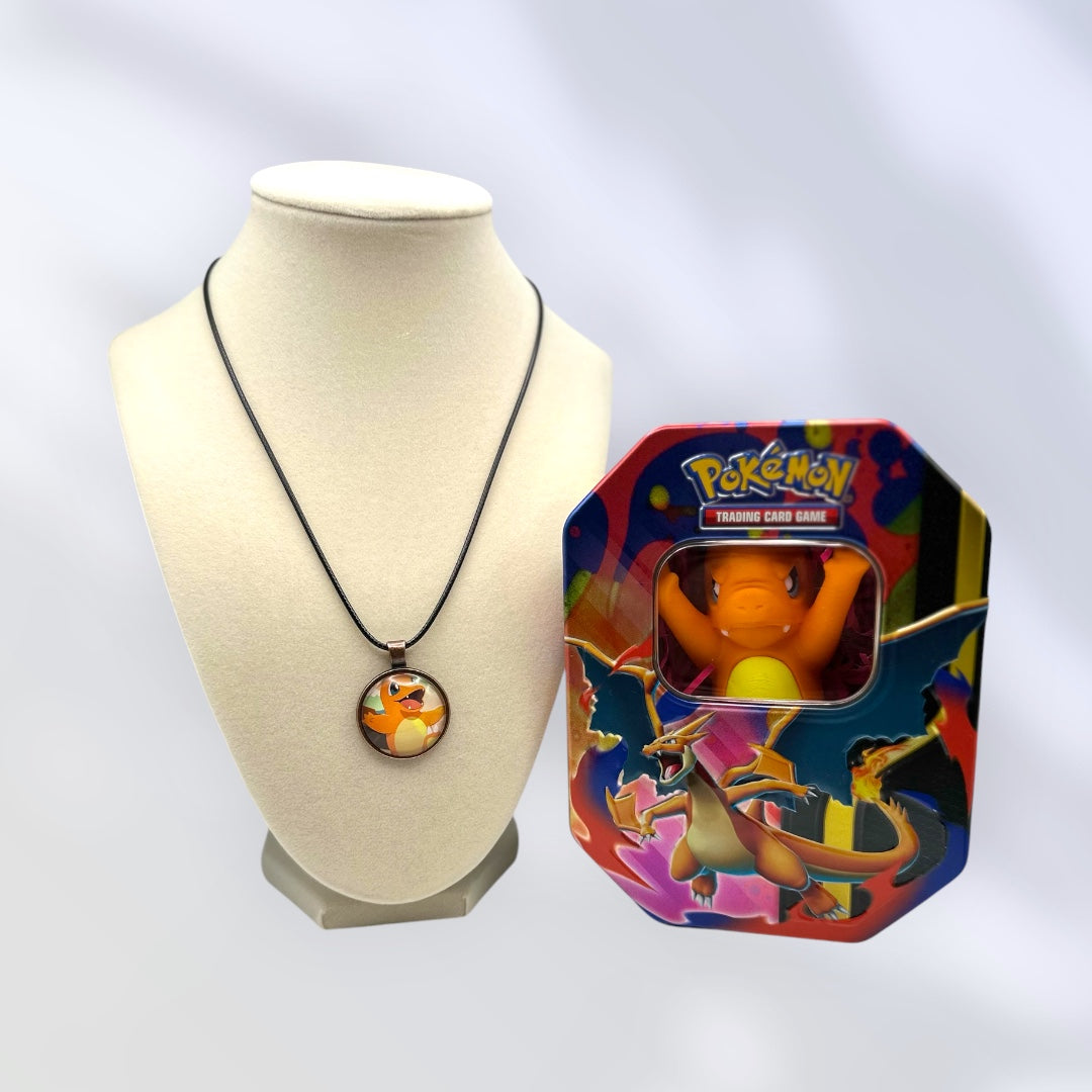 Charmander Gift Bundle – 3D Printed Display, Pokémon Tin & Handmade Necklace